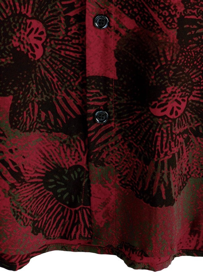 JOTOOK Mens Hawaiian Shirt Short Sleeve Button Down Tropical Shirts Casual Floral Summer Beach Shirt 3X-Large WineRed - Image 5